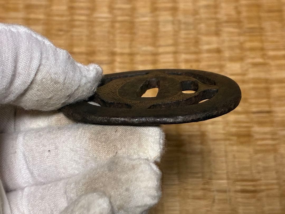 鉄製 十文字 金象嵌 鍔(つば) 刀 時代物 箱入