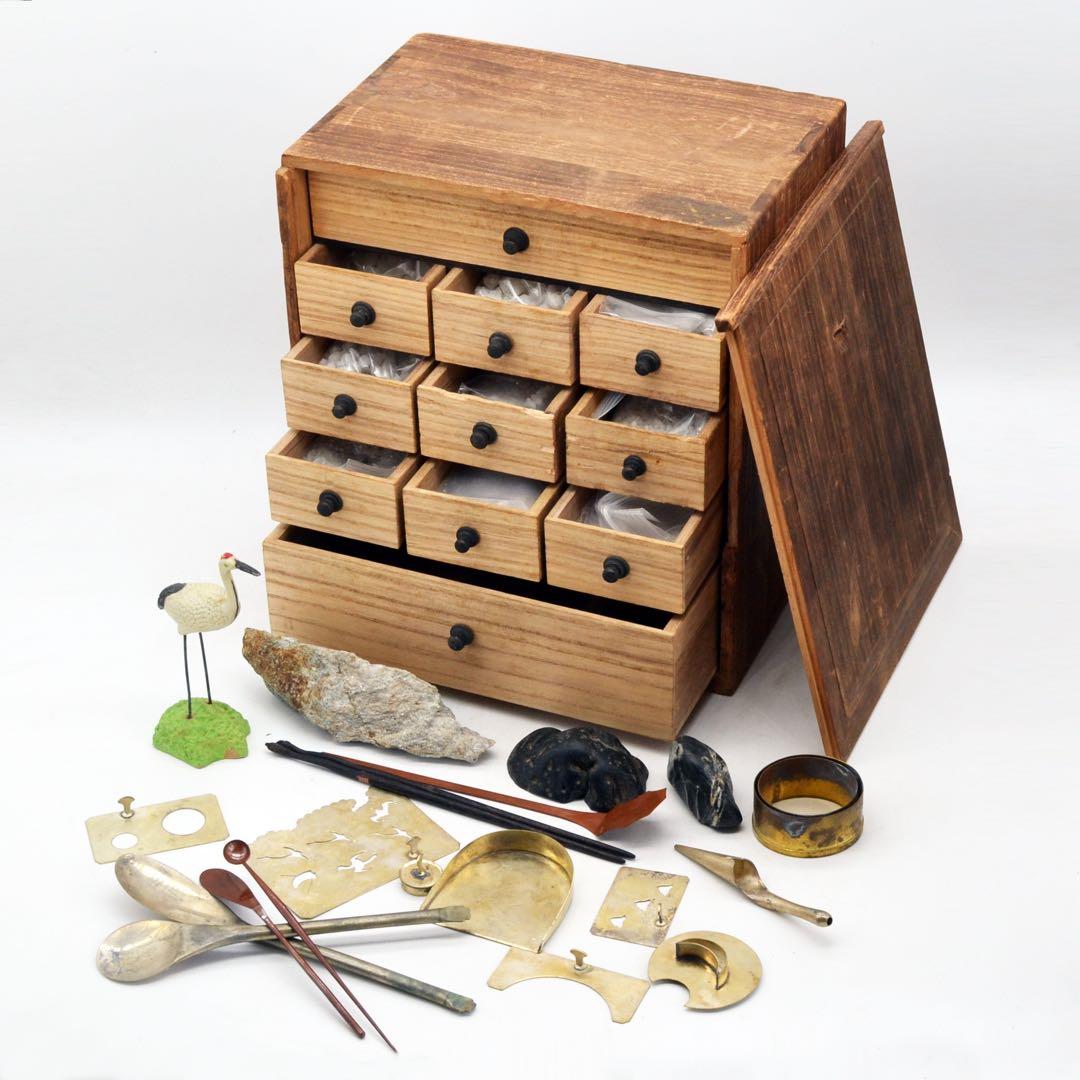 大正〜昭和初期　盆石道具　盆景　盆栽　砂箪笥　レトロ