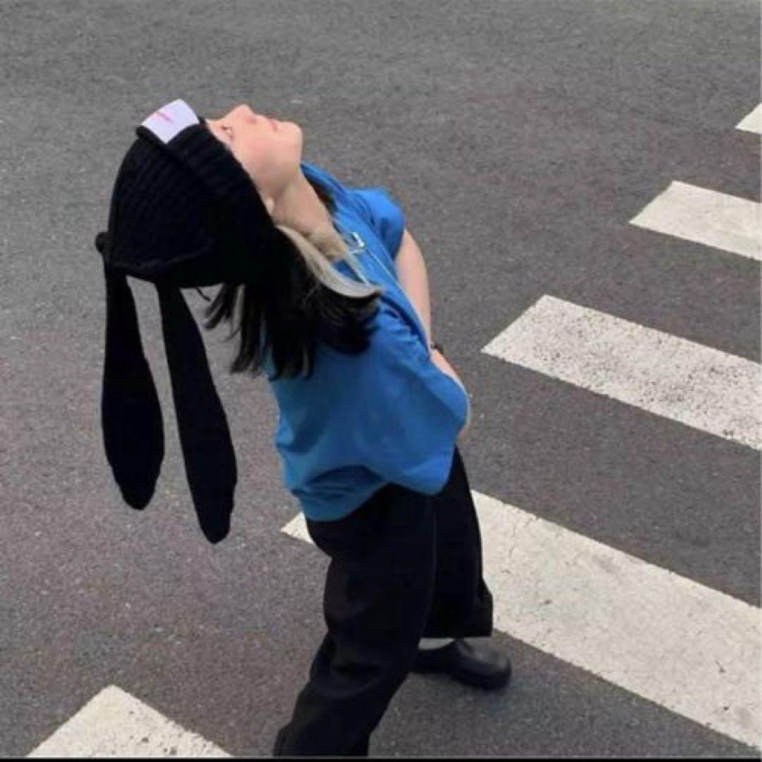 LOVERBOY 耳付きニット帽 黒　うさぎ