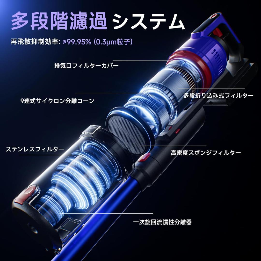 掃除機 コードレス 強力吸引 55分連続 自立式 軽量 スティック クリーナー