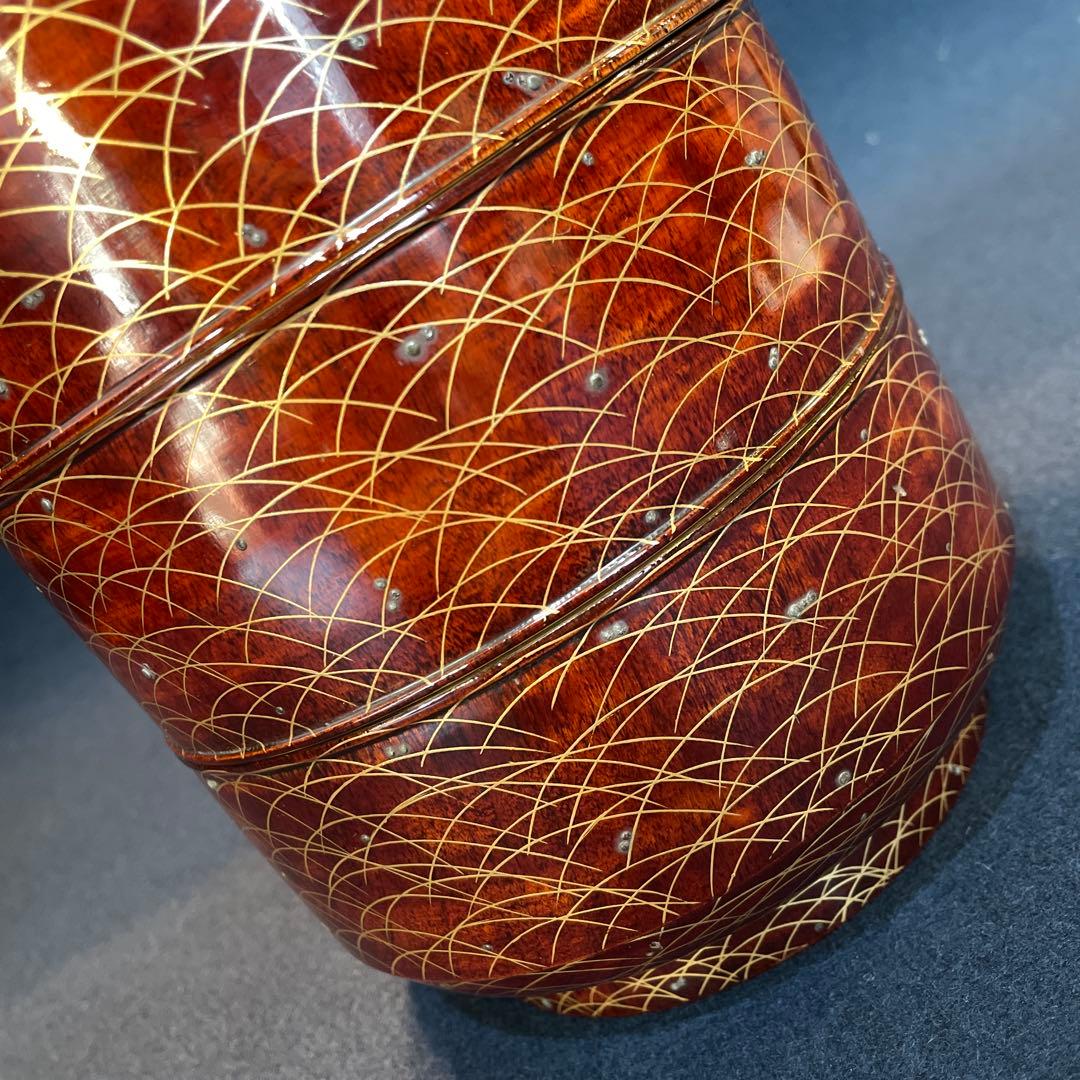 時代物「秋草に露 蒔絵」の『丸型重箱』仕覆・共箱付※美品　重箱　野弁当箱　漆器