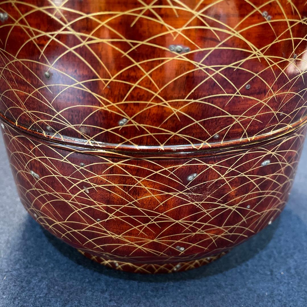 時代物「秋草に露 蒔絵」の『丸型重箱』仕覆・共箱付※美品　重箱　野弁当箱　漆器