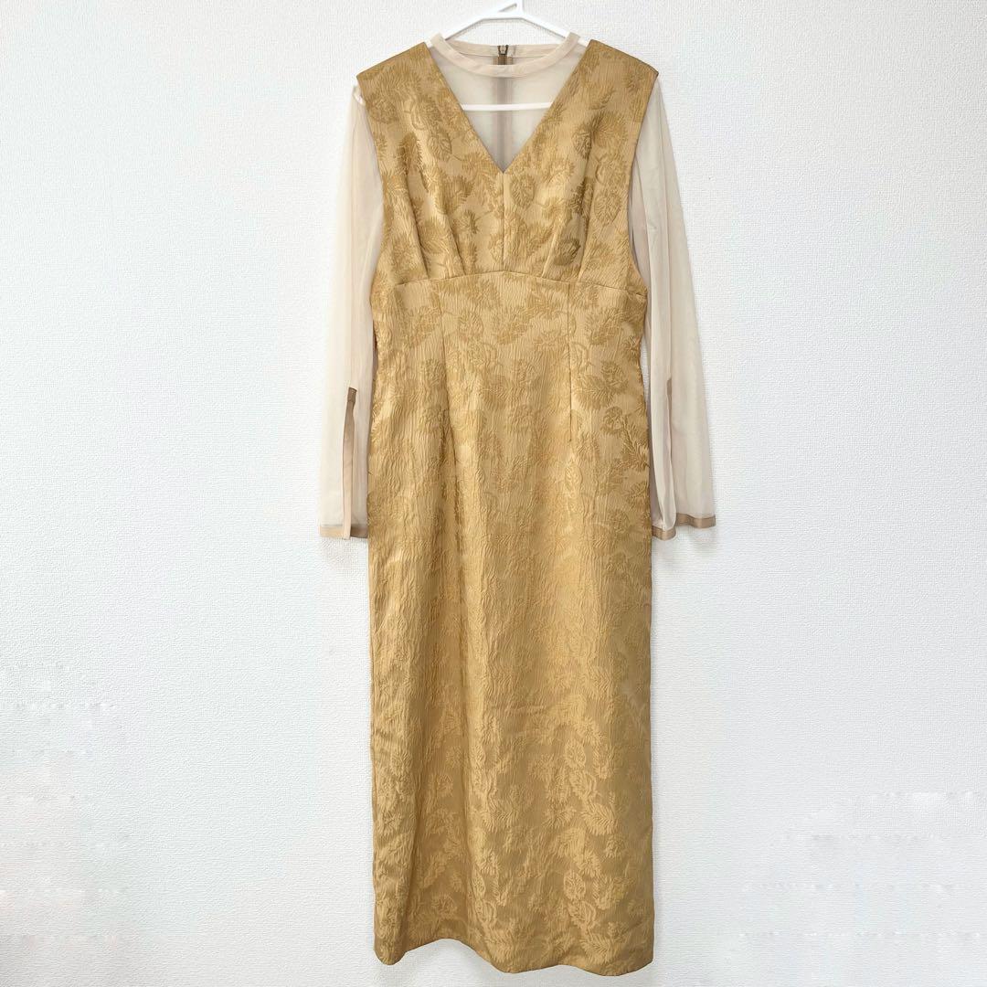 AIMER チュール　シアー　パーティドレス　ジャガード　Iライン　イエロー