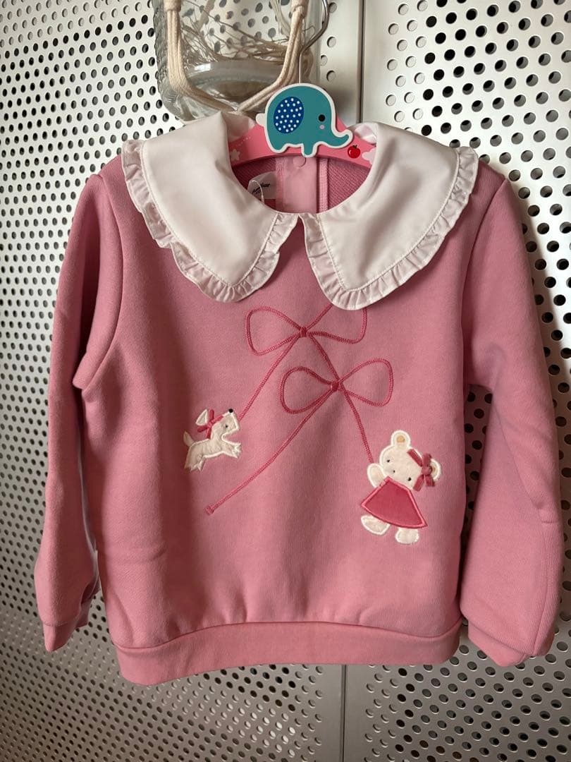 ファミリア ピンク りぼん くま 襟つき 長袖 トレーナー 100 新作