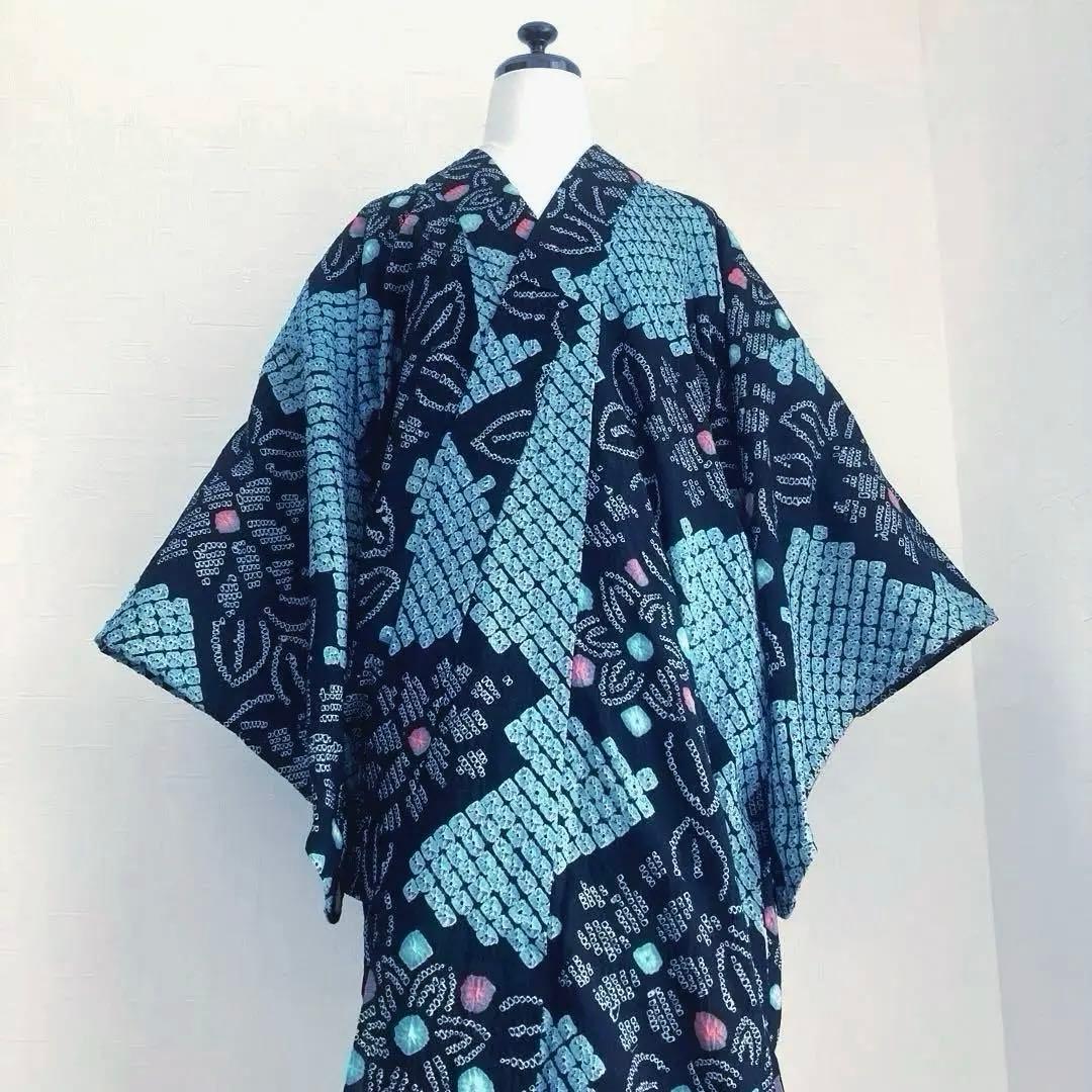ひろ。プロフ必読 有松絞り浴衣　蜘蛛絞り　水浅葱色　ブルーグレーNo.22