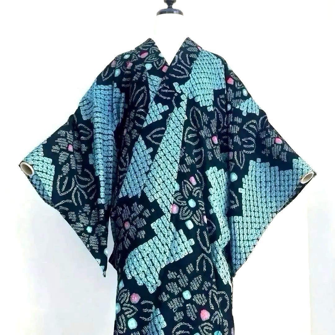 ひろ。プロフ必読 有松絞り浴衣　蜘蛛絞り　水浅葱色　ブルーグレーNo.22