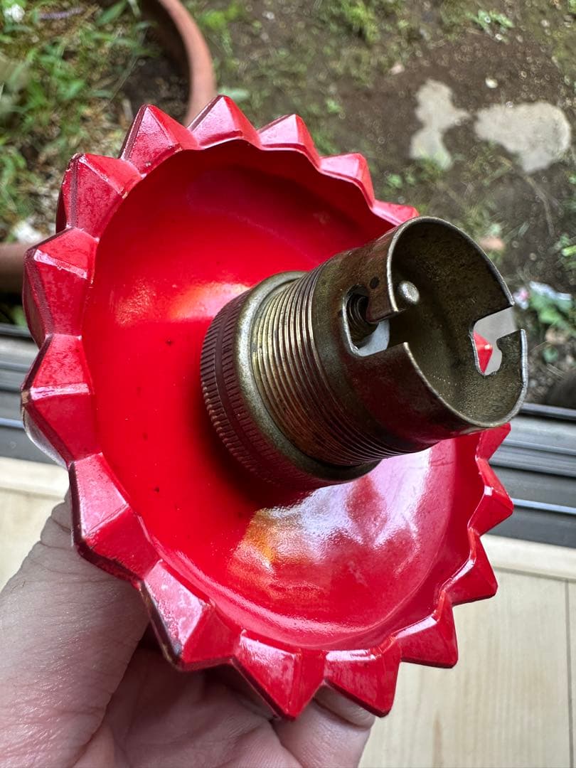 1920年代 フランス アンティーク クランベリーガラスの螺旋模様アトリエランプ