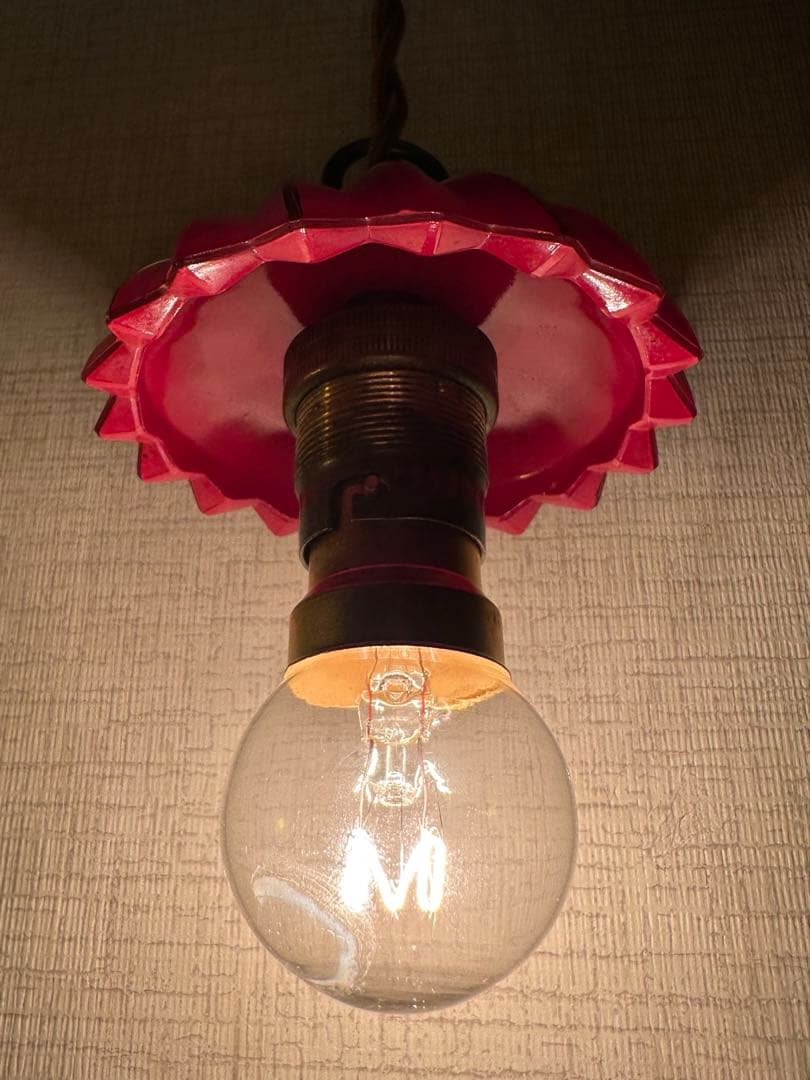 1920年代 フランス アンティーク クランベリーガラスの螺旋模様アトリエランプ