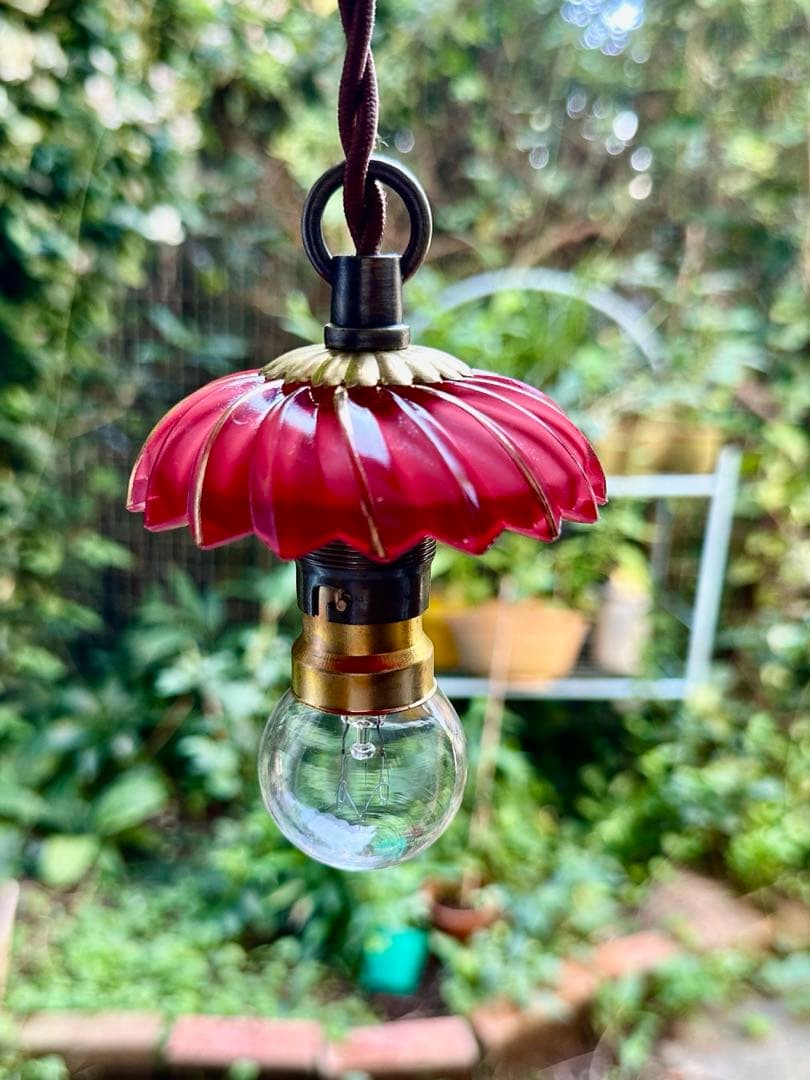 1920年代 フランス アンティーク クランベリーガラスの螺旋模様アトリエランプ