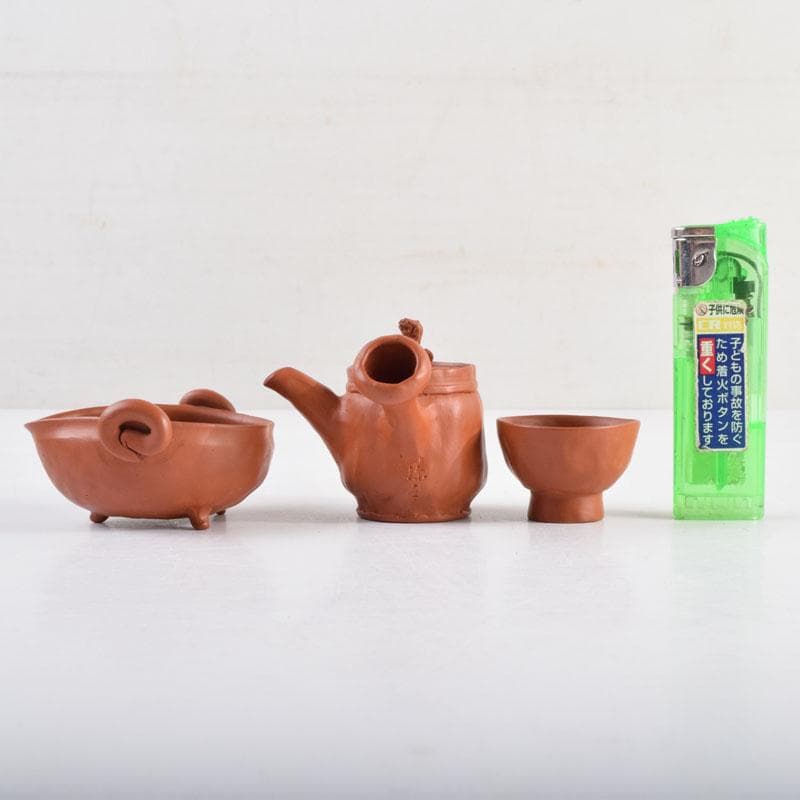 常滑焼　間野弥平作　朱泥　手捻り　小さな茶器揃　共布共箱　V　8964