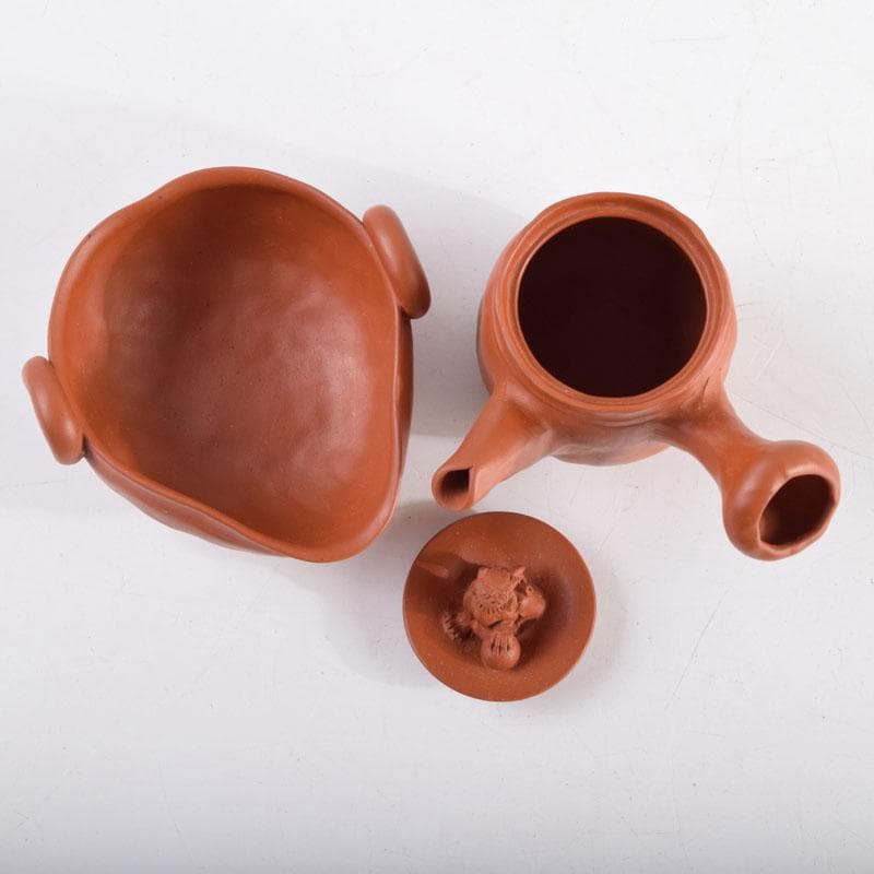 常滑焼　間野弥平作　朱泥　手捻り　小さな茶器揃　共布共箱　V　8964