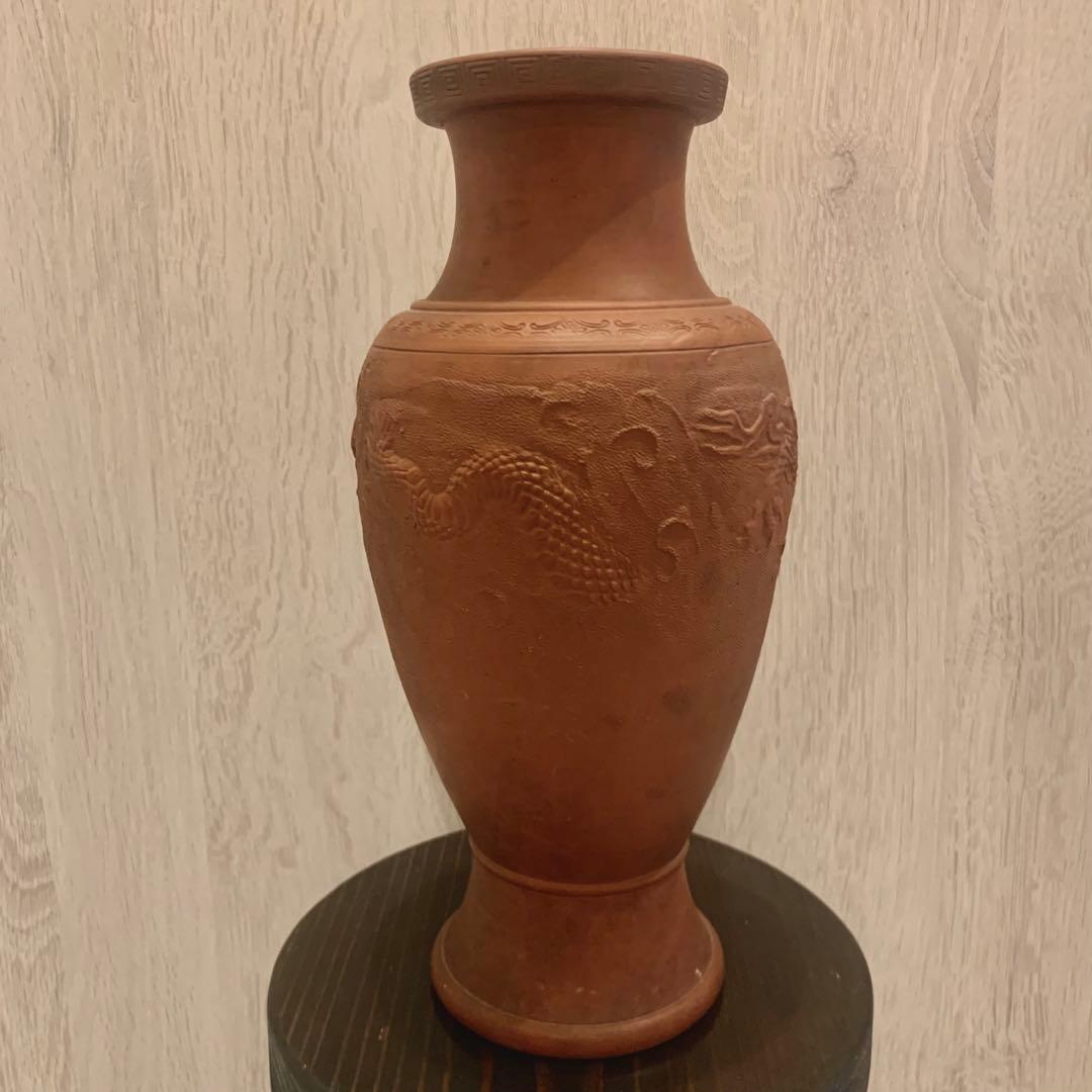 常滑焼　ドラゴン彫刻花瓶