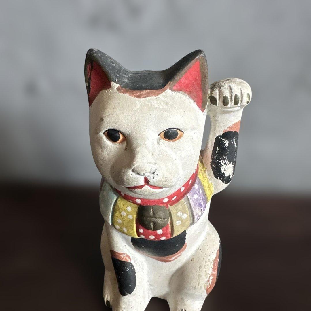 瀬戸焼　土人形　多色 招き猫 置物縁起物　猫　まねきねこ