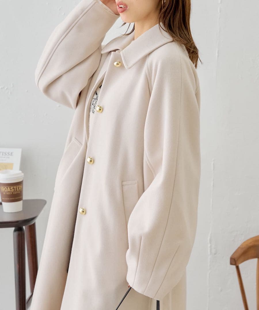 Chico 金釦ビッグカラーステンカラーロングコート