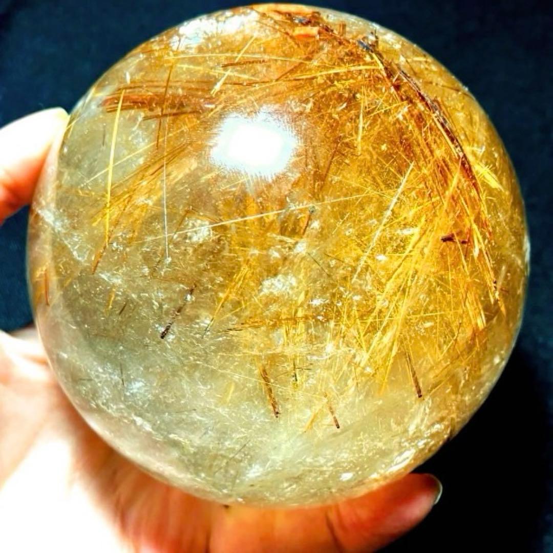 超絶綺麗✨超特大　95mm ゴールドルチルクォーツ　丸玉スフィア　金針水晶