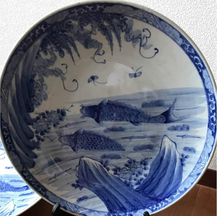 骨董品 染付 鯉 大皿 古伊万里