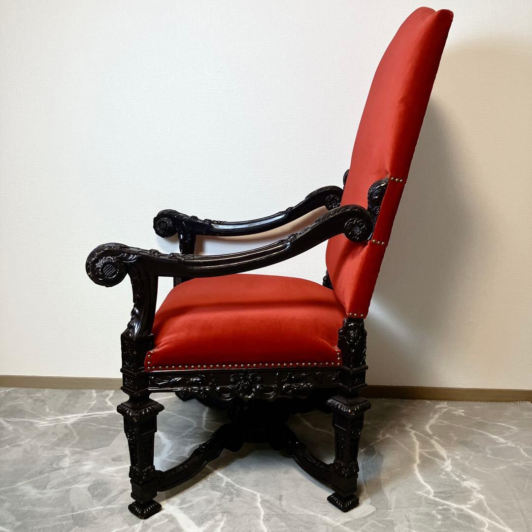 【玉座】 ネオバロック様式 ベルベット アームチェア ヴィンテージ 肘掛け 椅子
