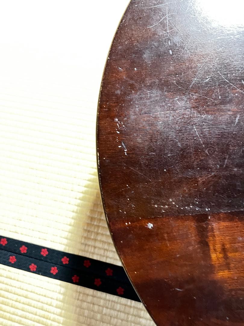 レトロ！円形木製座卓 ダークブラウン　61年前のものです！値下げ！アンティーク！