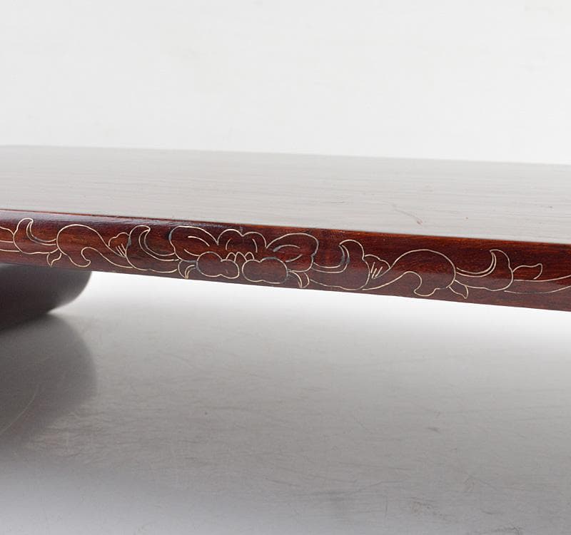 中国　唐木紫壇製　銀線象嵌　巻卓　平卓　飾台　香炉台　M　R4772C