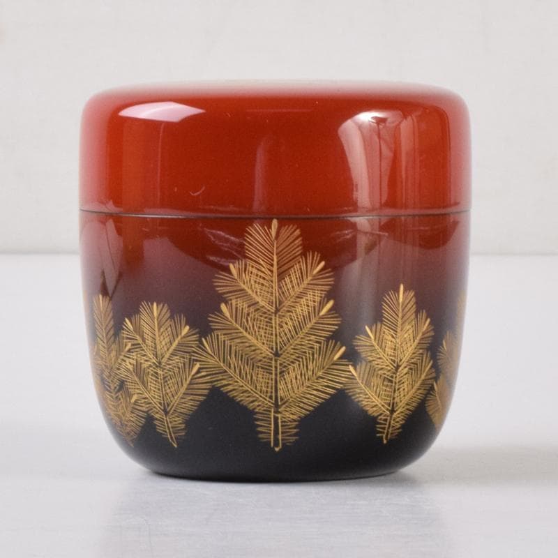 茶道具　輪島塗　前志芸男作　沈金若松鳥蒔絵　棗　共箱　V　7098