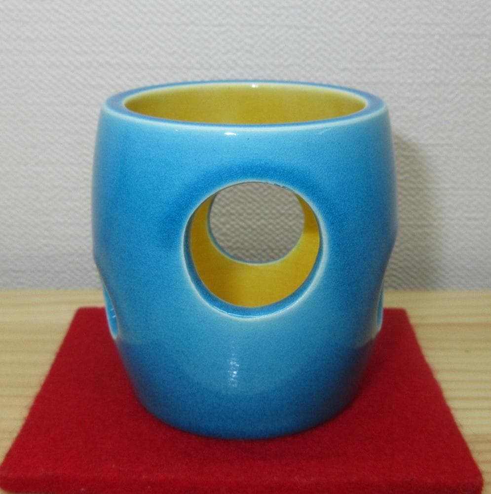 送料込【逢絢亭】茶道具 蓋置 京焼 浅黄交趾 水玉透し 永楽即全  共箱入り