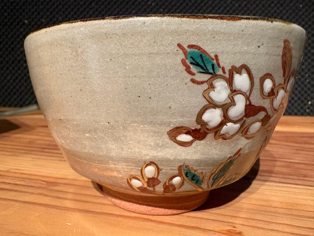 京焼 清水焼 加藤松香 桜絵 茶碗 四月 茶道具 共箱 栞付き