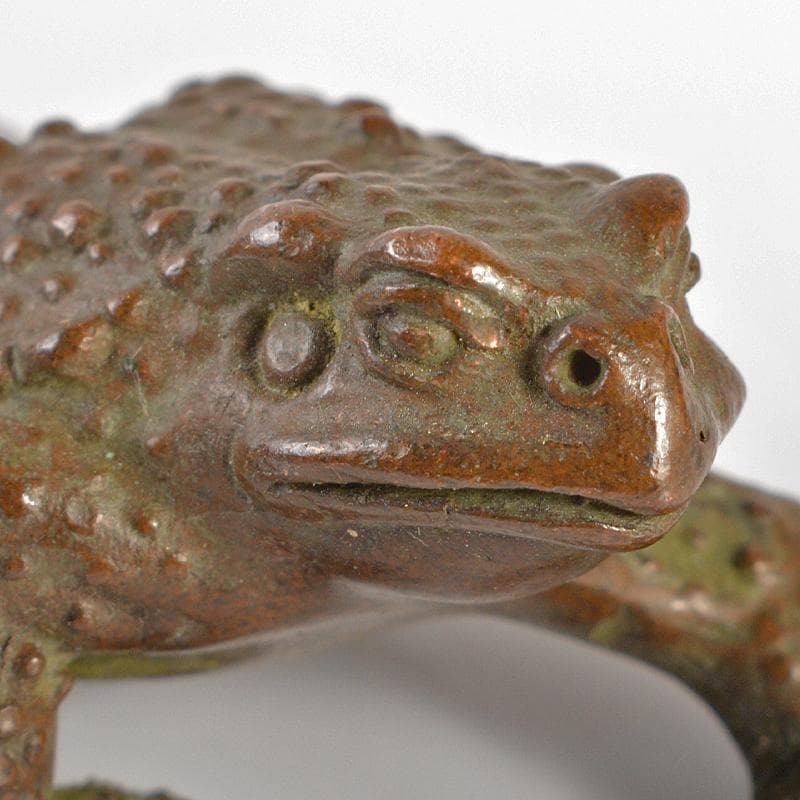 中国　古銅　蛙　紙鎮　置物　一對　C　R6733E