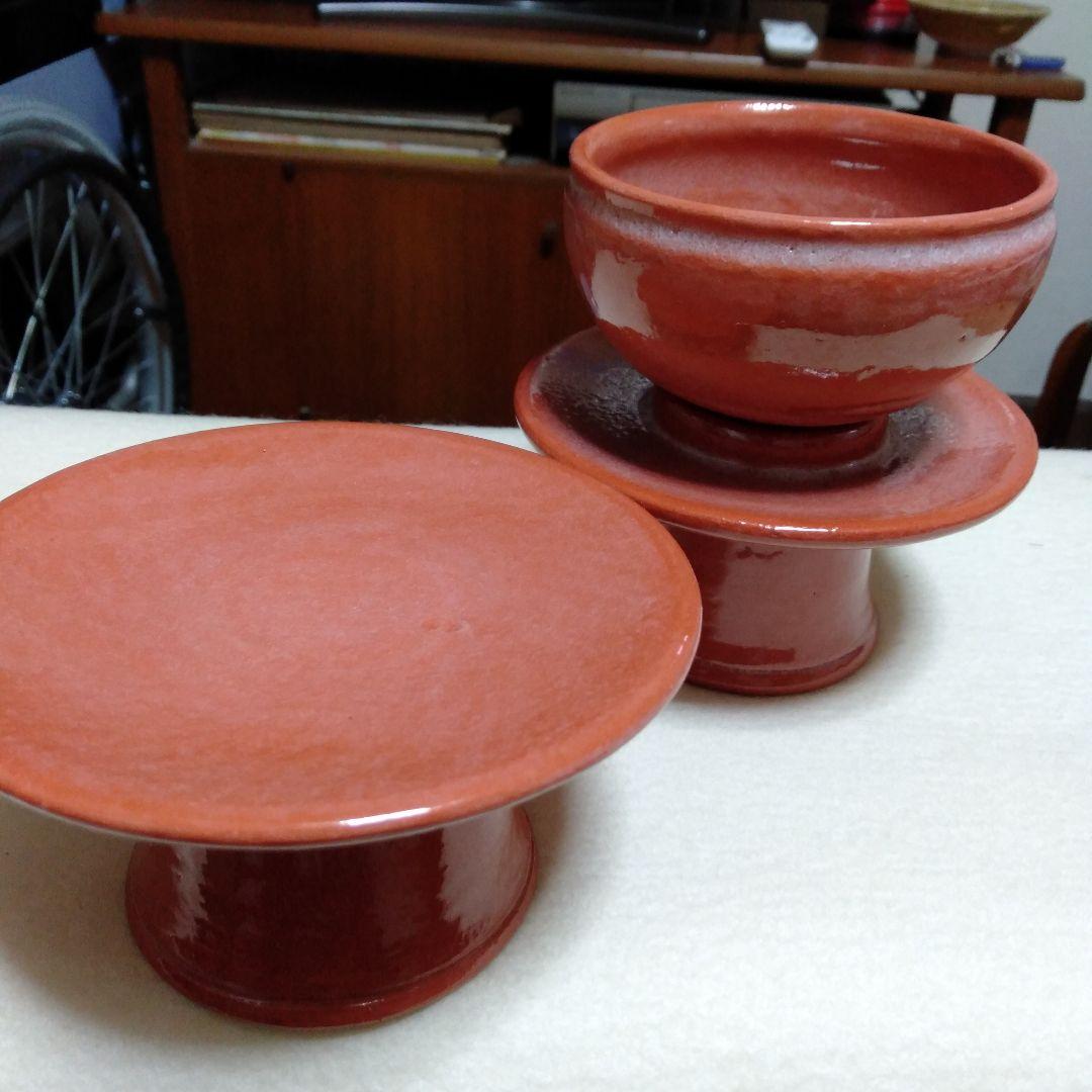 松楽　赤　供茶茶盌の三点