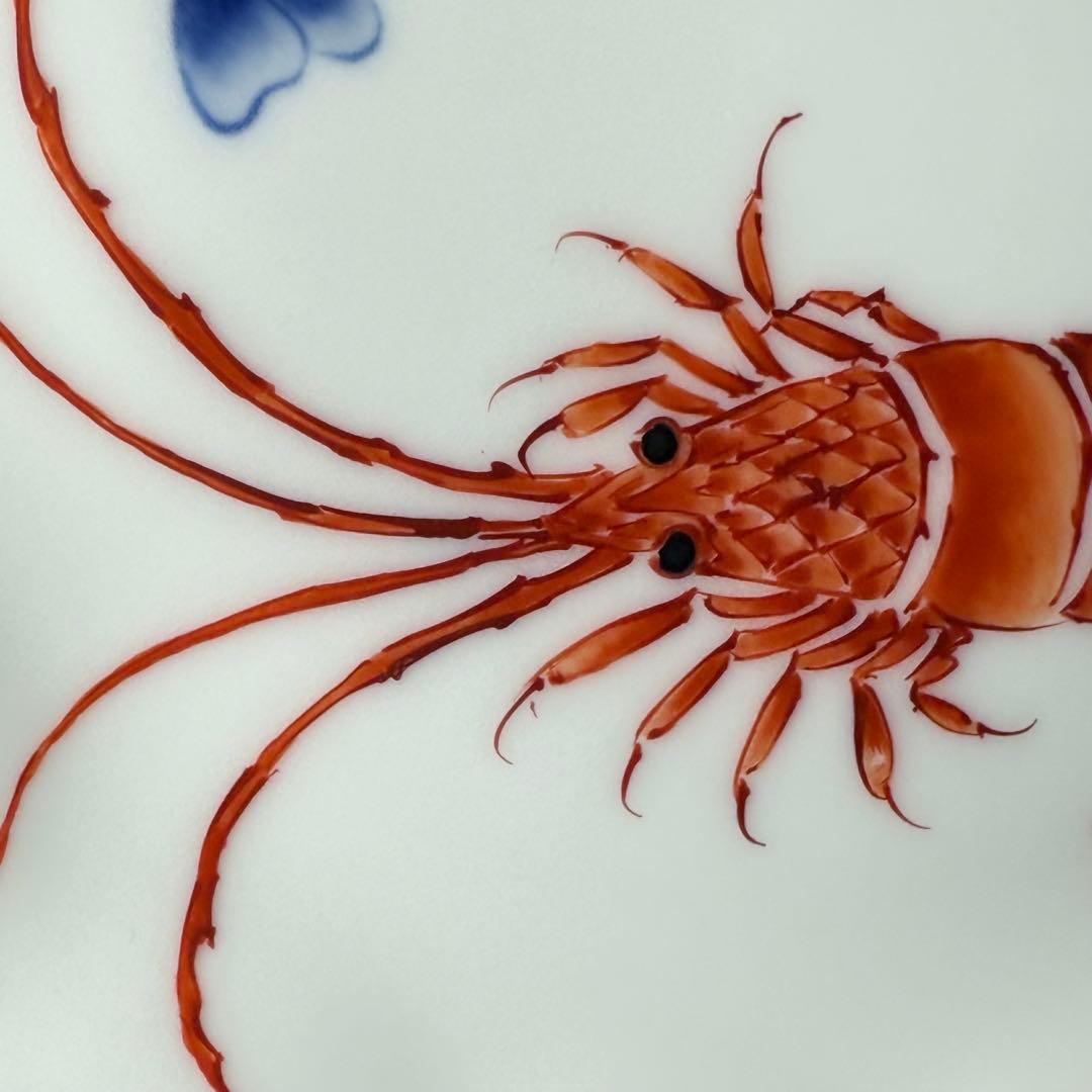 昭和初期　十一代今右衛門　今泉今右衛門　錦　海老文様皿　五枚　共箱　希少菱形窯印