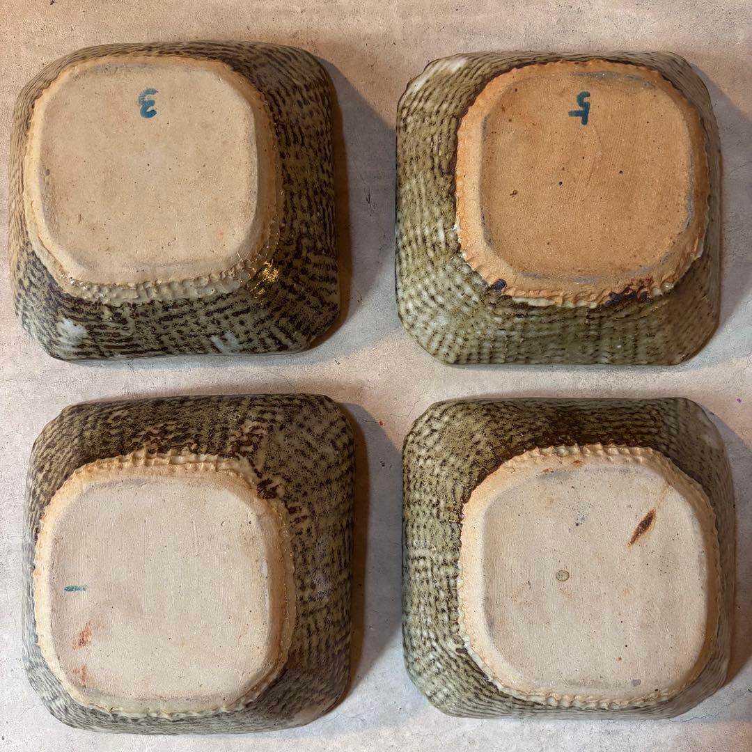 益子焼　人間国宝　浜田庄司　濱田庄司　地釉鐡絵黍紋向付4客