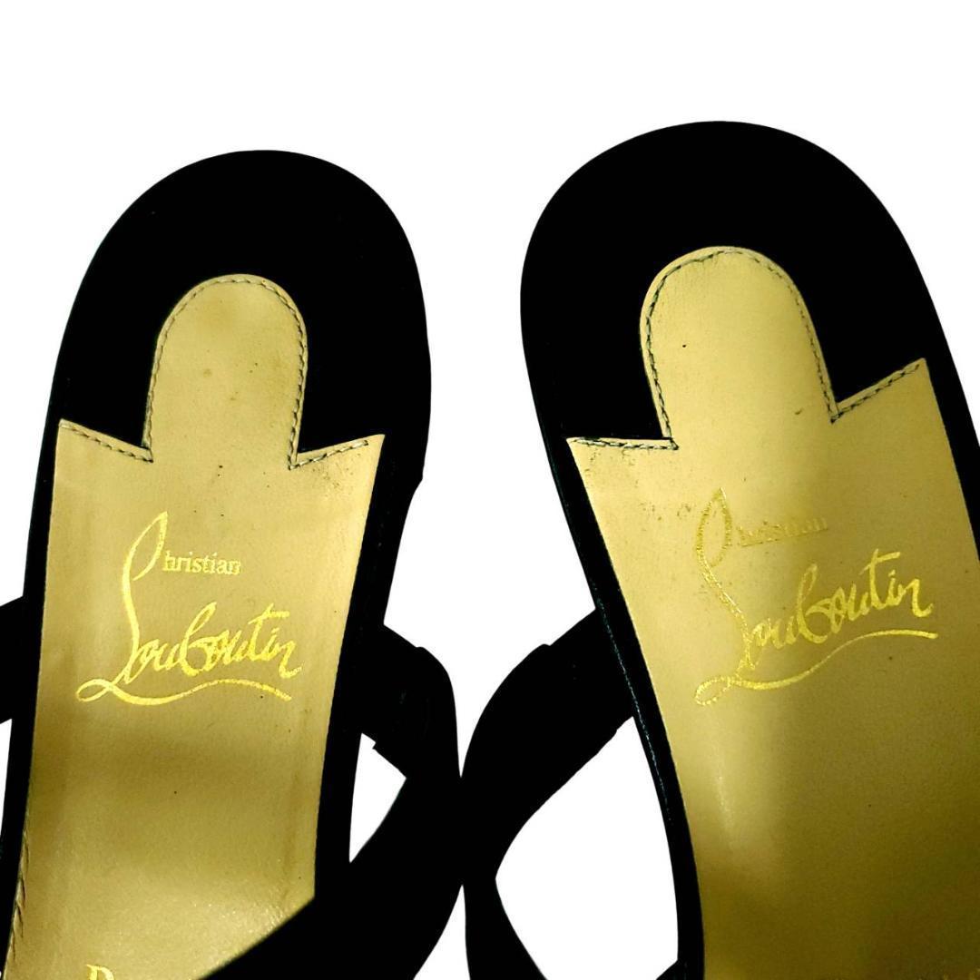 クリスチャンルブタン　ストラップミュール　金具　ポインテッドトゥ　レザー　黒