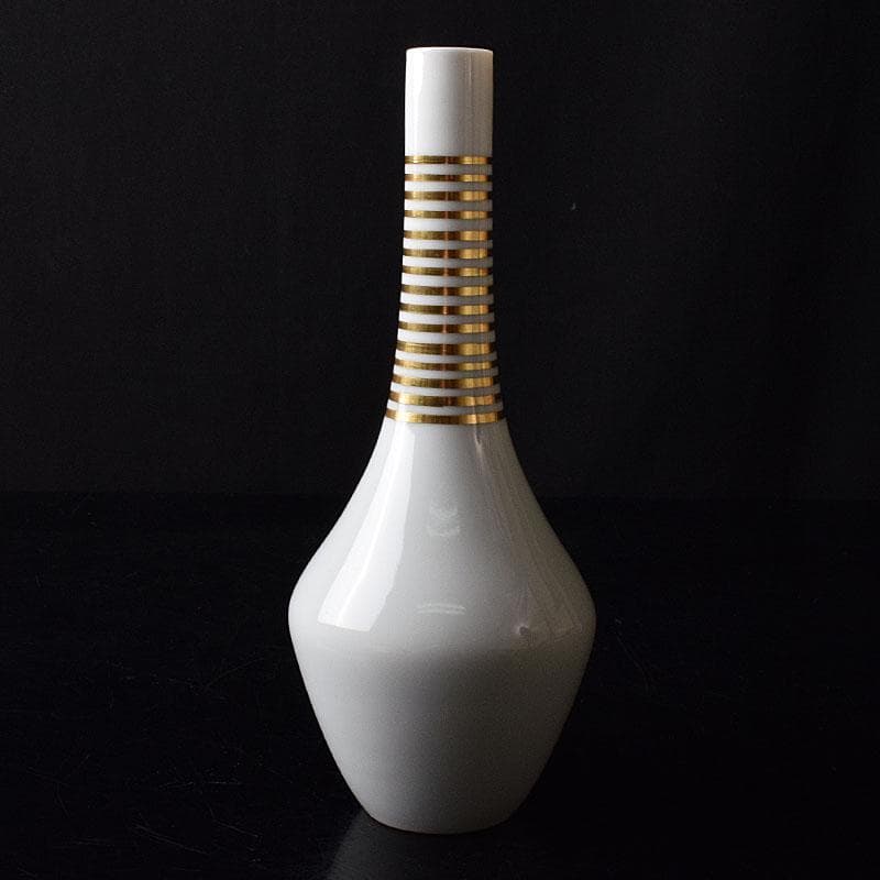 京焼　平安　三浦竹泉作　金彩　鶴首花瓶　一輪挿し　共布共箱　V　R8508