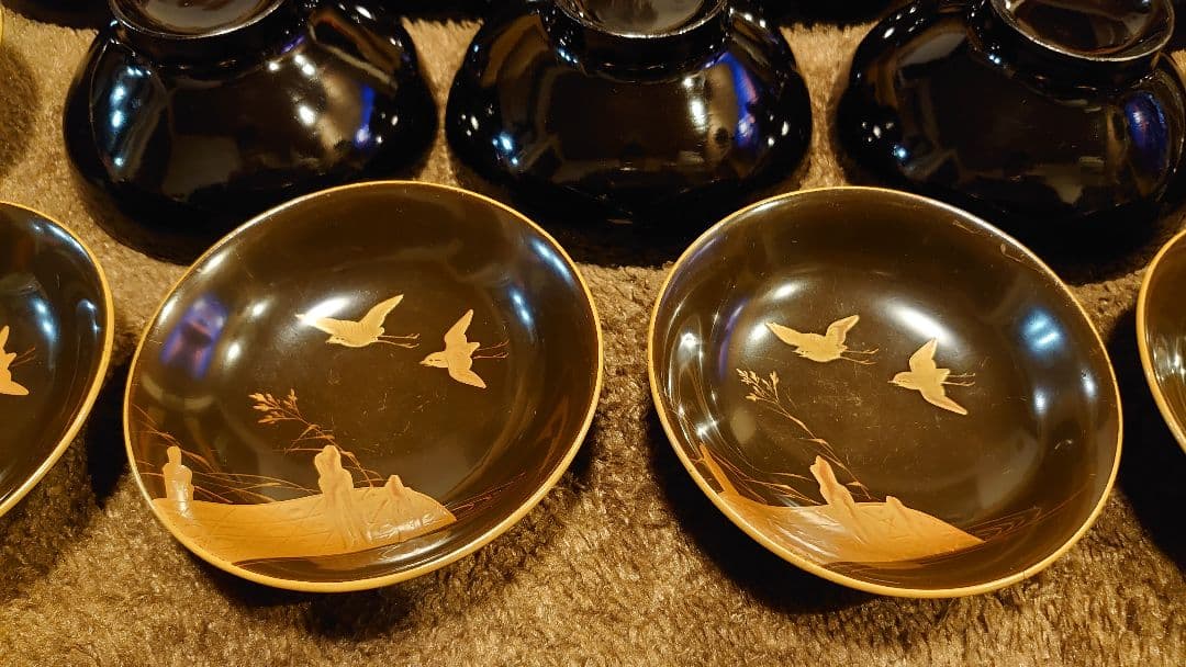 輪島塗　金蒔絵　蒔絵　波千鳥　蓋椀　１０客