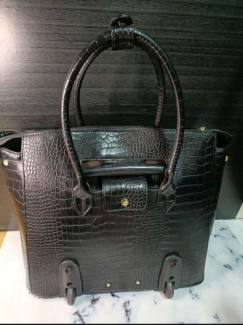 cooco クーコ　クロコ型押しキャリーカート　アルミハンドル　2way 黒