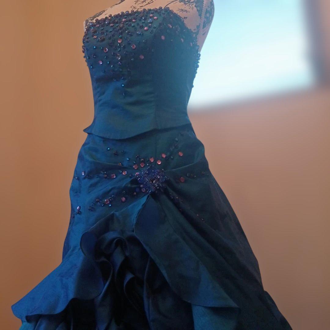 8～10号　サムシングブルー 薔薇フリル付きドレス