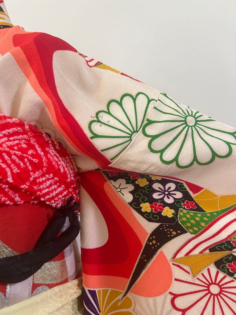 7歳　七五三　アンティーク正絹着物、帯、帯揚げ、帯締め　しごき