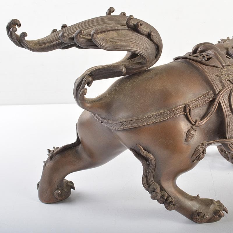 中国　古銅宣徳銅　玉乗り獅子　香炉　置物　Y　R7427