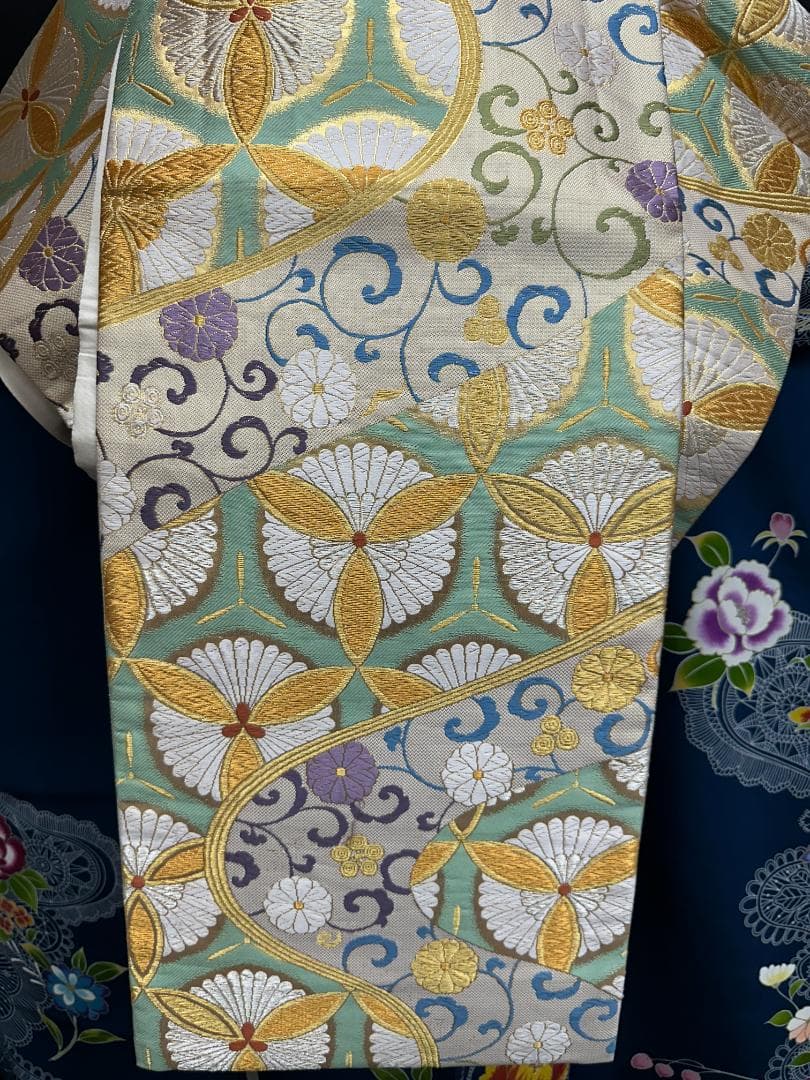 誰が袖好み 高島屋×千總 群青色 手描き友禅 振袖 落款あり