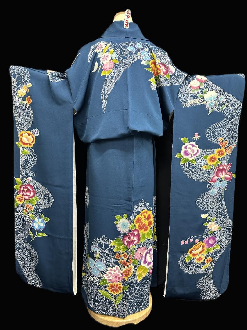 誰が袖好み 高島屋×千總 群青色 手描き友禅 振袖 落款あり