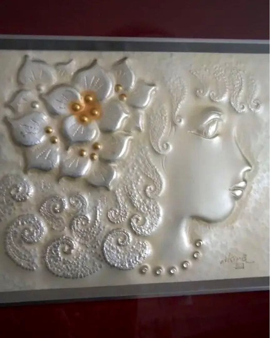 彫金画　岡部昭　工芸品　額縁