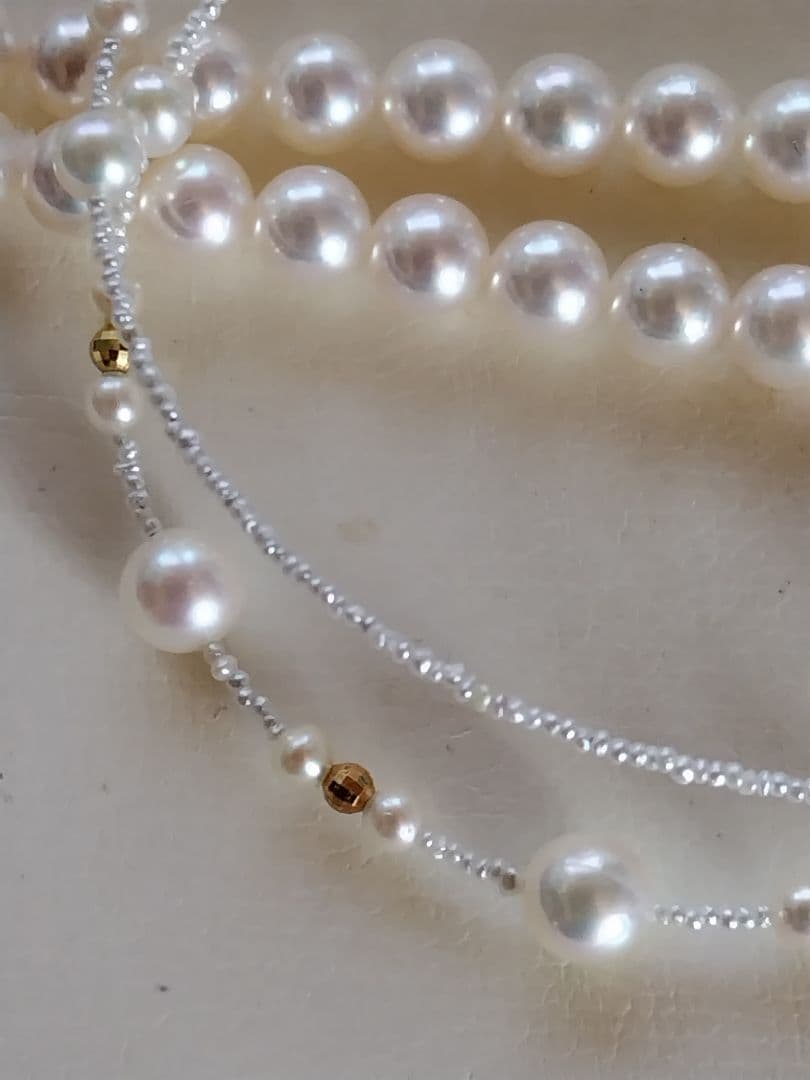 アコヤ真珠、あこや真珠ベビーパール、あこや砂芥子パールの、オメガ風ネックレス