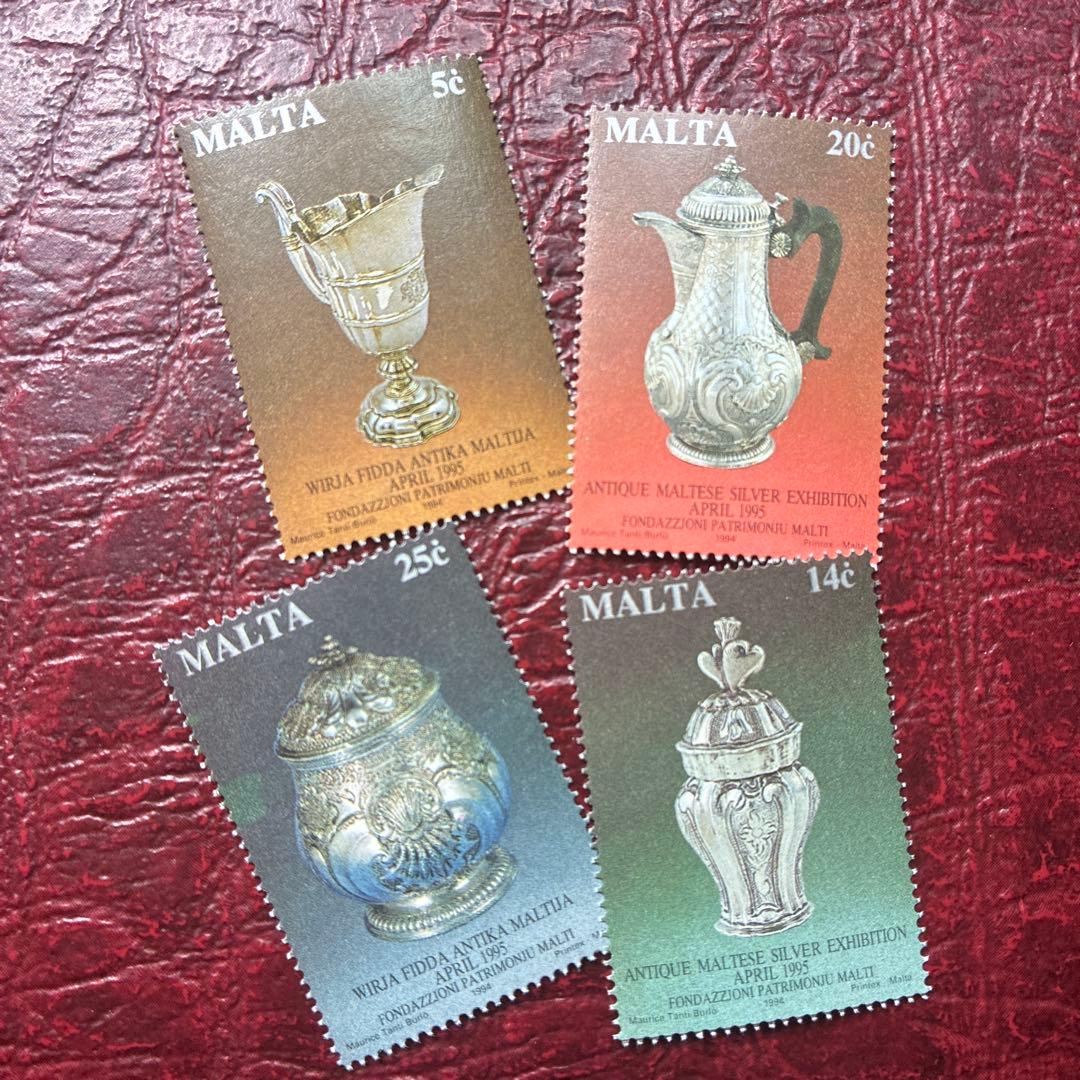 76717セール現品限　外国切手　マルタ発行銀器4種揃