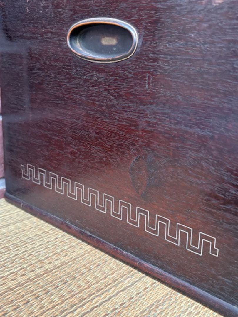 時代火道具 唐木 四方火鉢 紫檀瓶掛 角火鉢 銅おとし付 象嵌細工 旧家煎茶道具