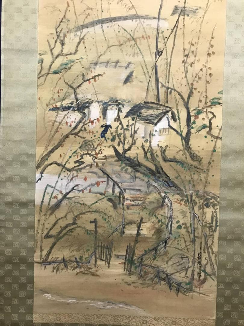 【真作】長陽/涼秋図/秋山人物図/秋景山水図/掛軸/名家伝来/AB-765