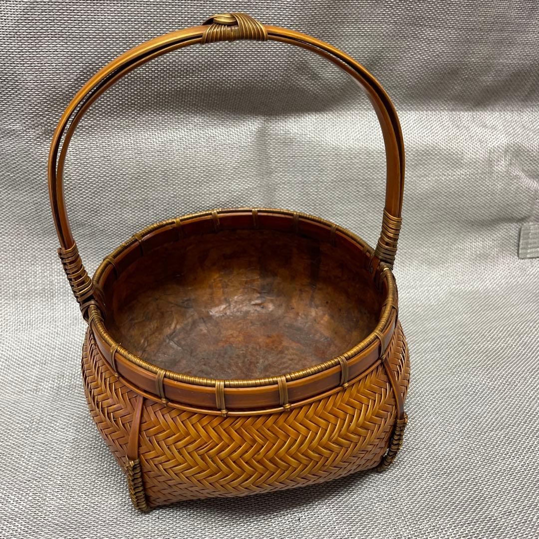 未使用　網代編み　炭斗　比呂行作　竹細工　伝統工芸品　茶道　茶道具