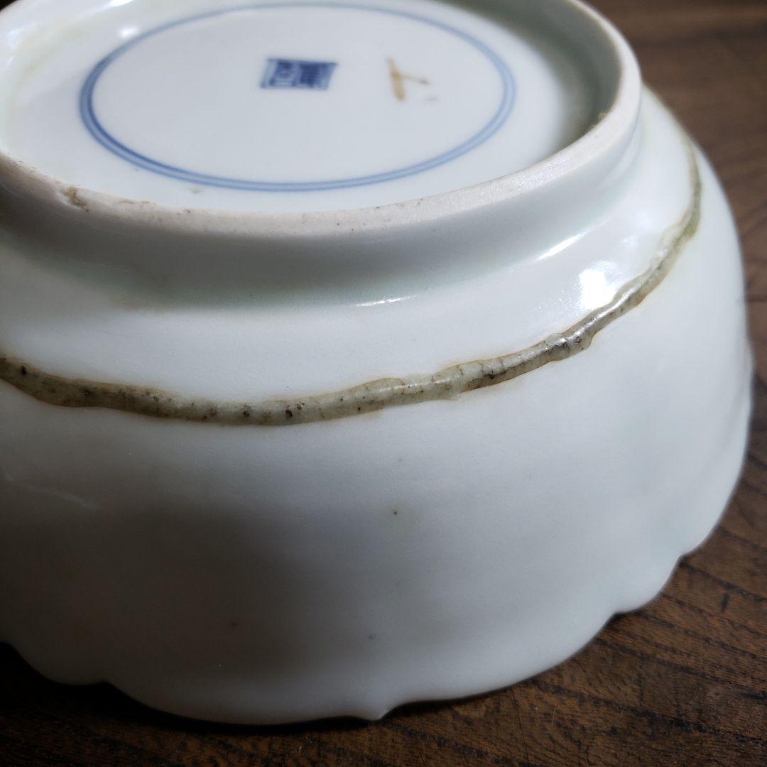 古伊万里　染付　なます皿　芙蓉手　花図　花唐草　訳あり　ガラス継ぎ　ハ号　江戸