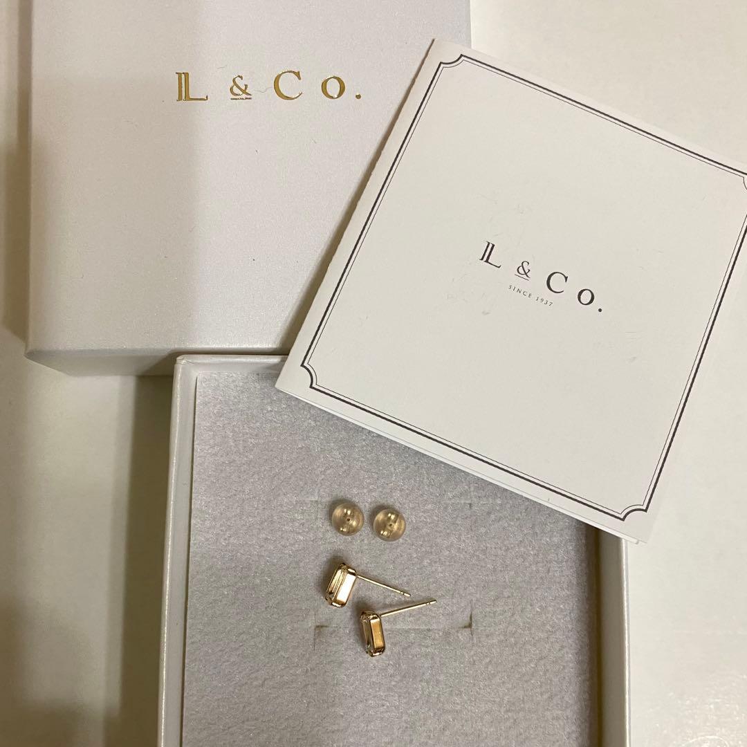 【新品】L&Co. K10 誕生石 スクエア スタッドピアス ホワイトトパーズ