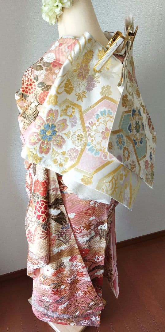 カリア　　　435.苺ミルクティー　振袖7点セット 正絹フルセット　成人式