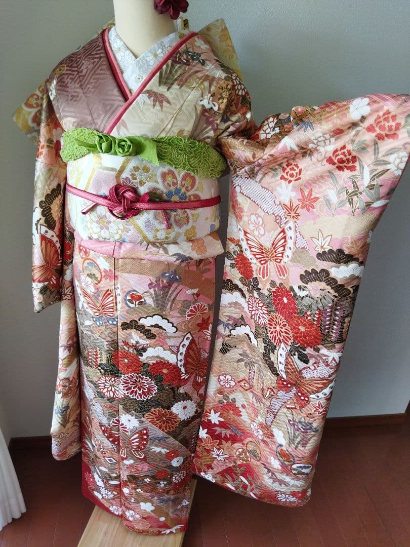 カリア　　　435.苺ミルクティー　振袖7点セット 正絹フルセット　成人式