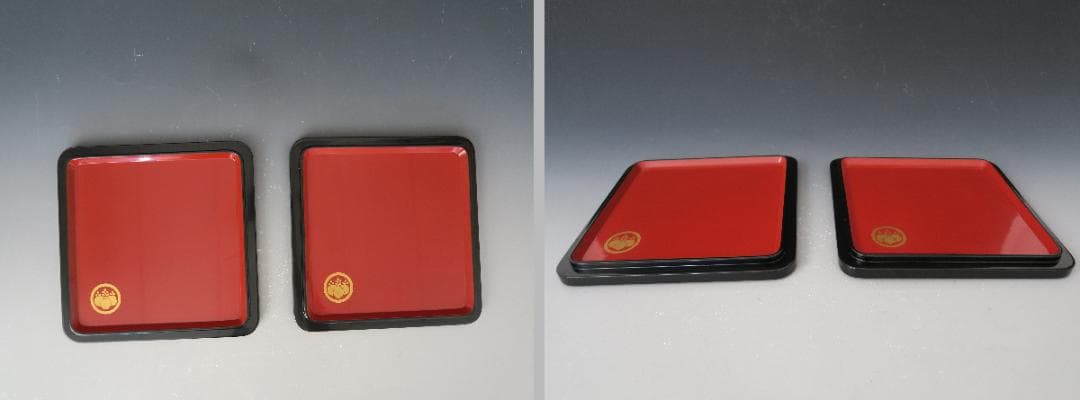 【輪島塗】四君子沈金 二段重 重台付 池盛政喜作 黒内朱塗 蓋二枚 天然木 共箱